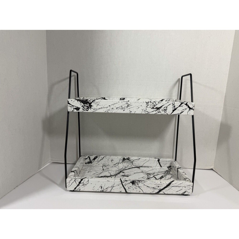 Bonsso White Faux Marble Bathroom Counter Organizer Storage 2 Tier Shelf New